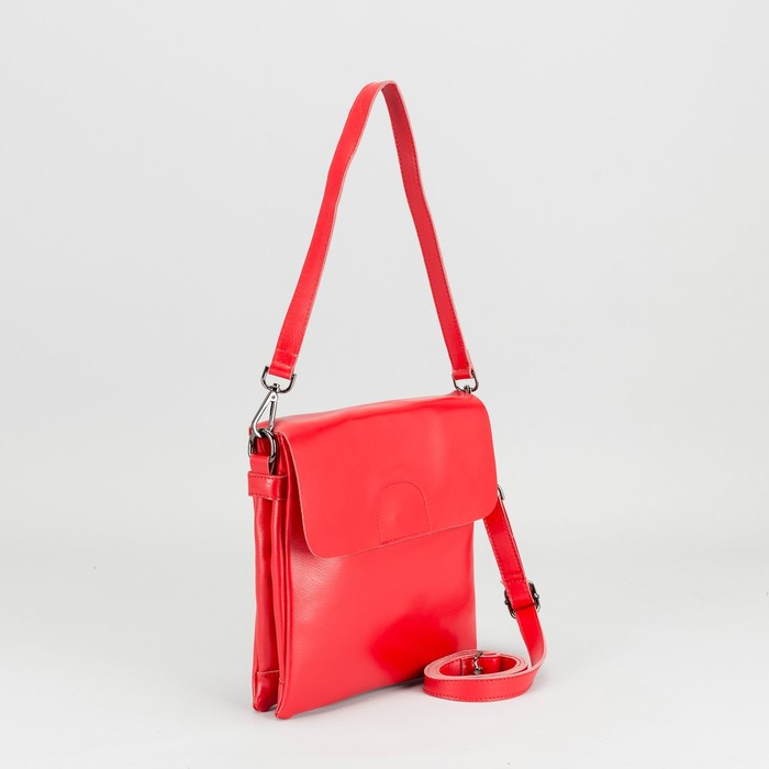 Сумка женская на молнии, 2 отдела, наружный карман, длинный ремень, цвет красный