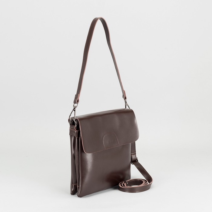 Сумка женская на молнии, 2 отдела, наружный карман, длинный ремень, цвет коричневый