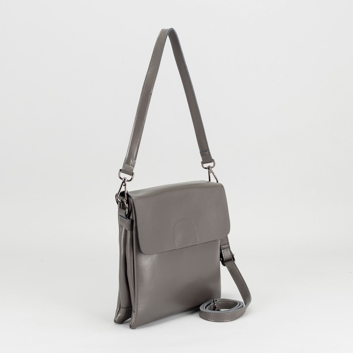 Сумка женская на молнии, 2 отдела, наружный карман, длинный ремень, цвет серый