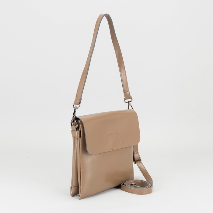 Сумка женская на молнии, 2 отдела, наружный карман, длинный ремень, цвет хаки