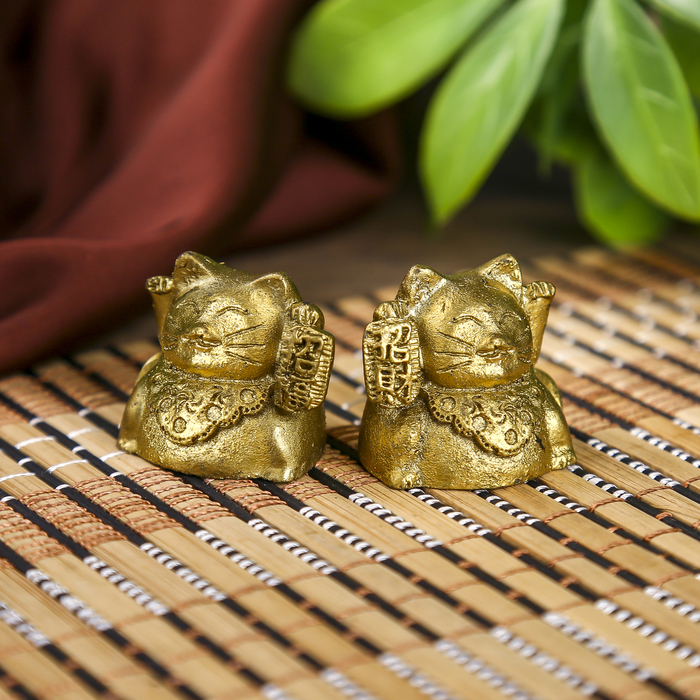 Сувенир полистоун "Манэки-нэко" набор 2 шт бронза 2,5х2,5х2,5 см