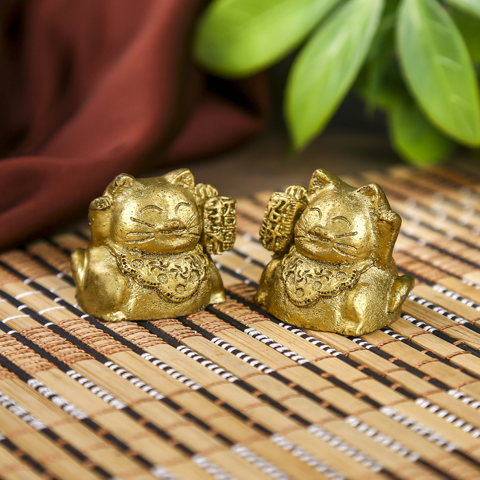 Сувенир полистоун "Манэки-нэко" набор 2 шт бронза 2,5х2,5х2,5 см