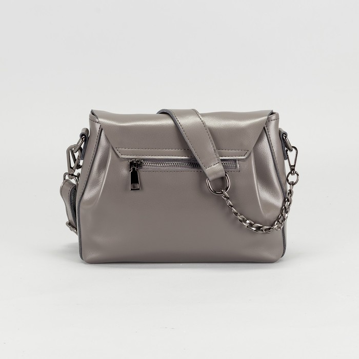 Сумка женская на молнии, 1 отдел с перегородкой, длинный ремень, наружный карман, цвет серый