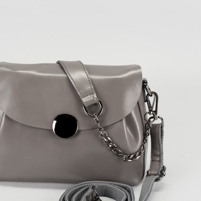 Сумка женская на молнии, 1 отдел с перегородкой, длинный ремень, наружный карман, цвет серый
