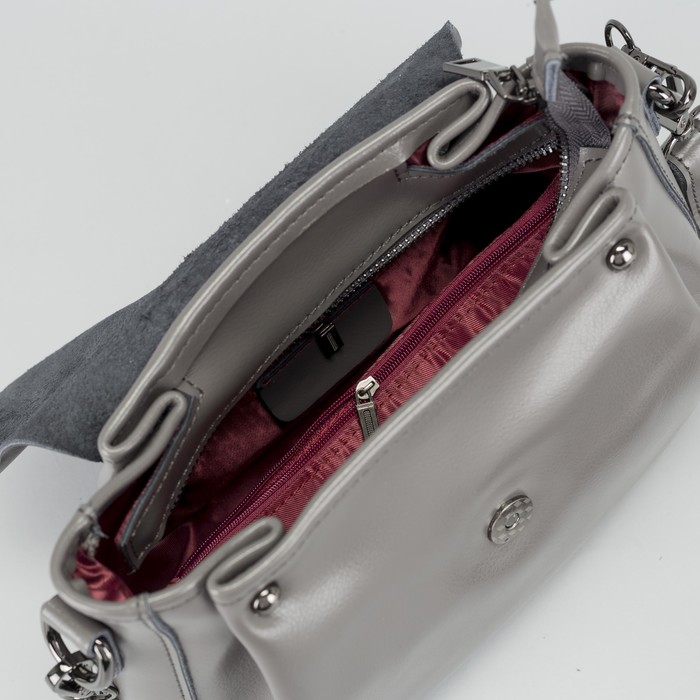 Сумка женская на молнии, 1 отдел с перегородкой, длинный ремень, наружный карман, цвет серый