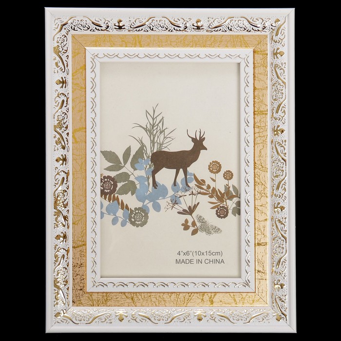 Фоторамка пластик 10х15 см "Мелодия" белая с золотом