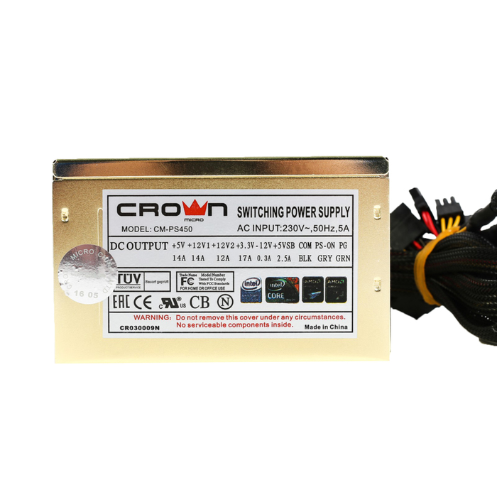 Блок питания CROWN CM-PS450W, 20 + 4in, SATA*2, FDD*1, 4 + 4pin, 6pin PCI-E*1, 2 x 12 V RTL-BOX