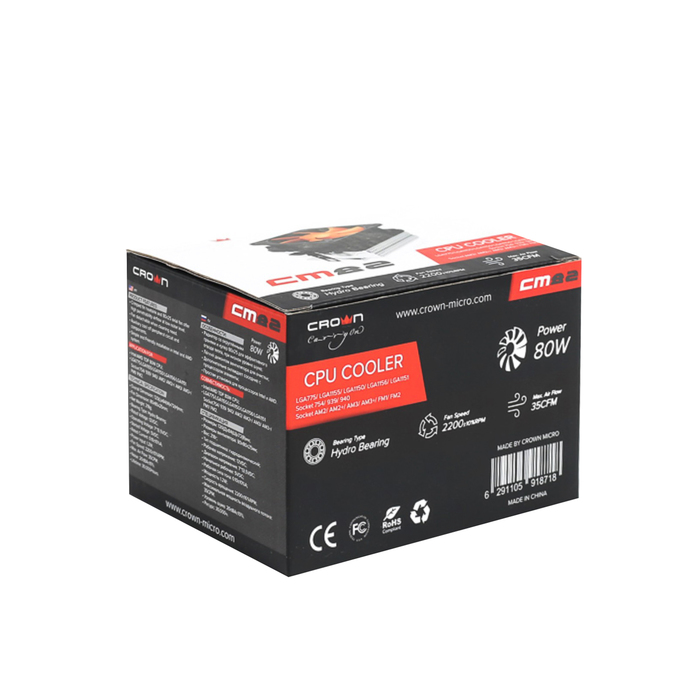 Кулер CROWN для процессора CM-82, для Intel и AMD, TDP до 80 Ватт, коннектор 3 pin