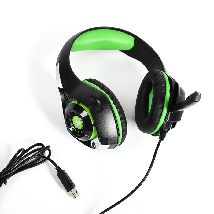 Гарнитура игровая CROWN CMGH-102T Black&amp;green, USB, встроенная аудио карта, кабель 2.1 м