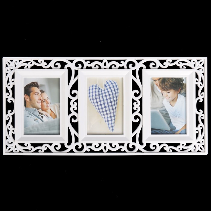 Фоторамка пластик на 3 фото 10х15 см "Ажур" белая 19х33 см