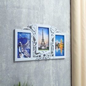 

Фоторамка пластик на 3 фото 10х15 см "Незабудки и бант" белая 21,5х41 см