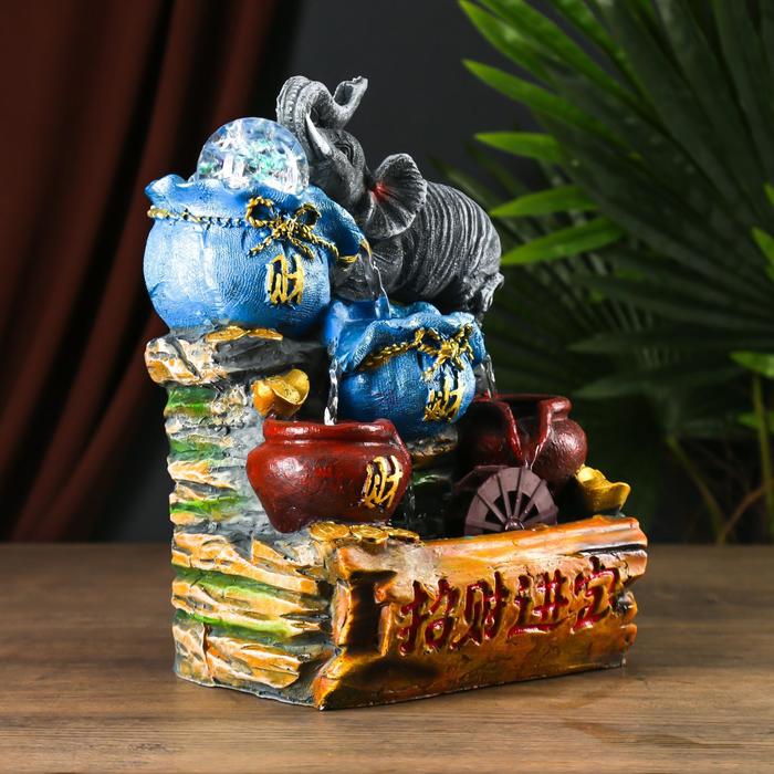 Фонтан настольный полистоун от сети "Слон с мешками золота" 27,5х20х15 см