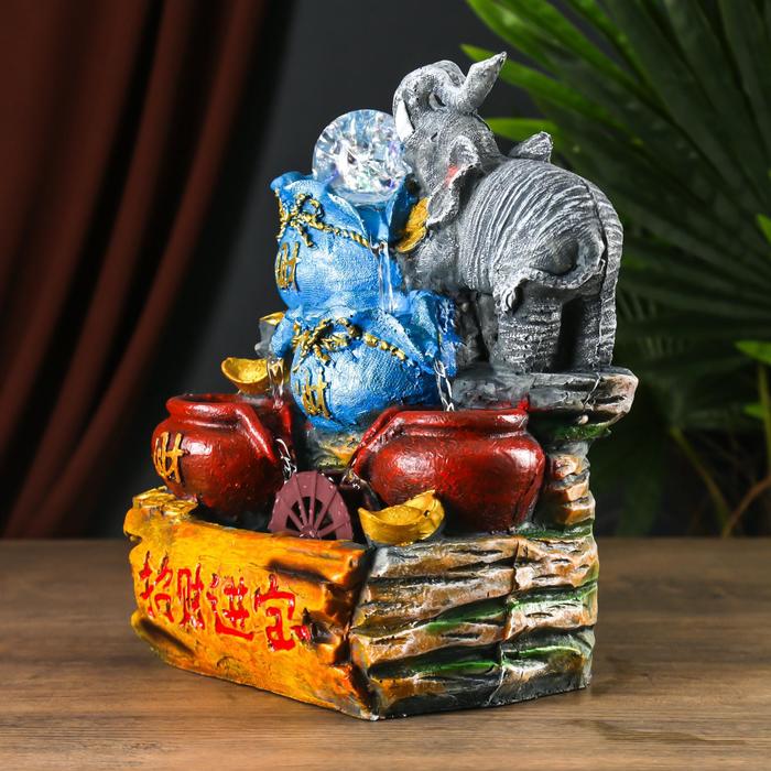 Фонтан настольный полистоун от сети "Слон с мешками золота" 27,5х20х15 см