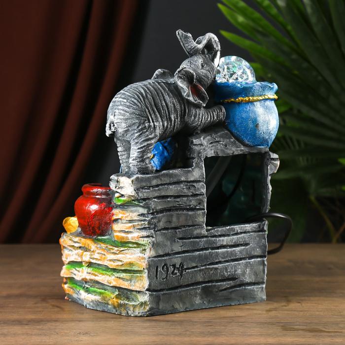 Фонтан настольный полистоун от сети "Слон с мешками золота" 27,5х20х15 см