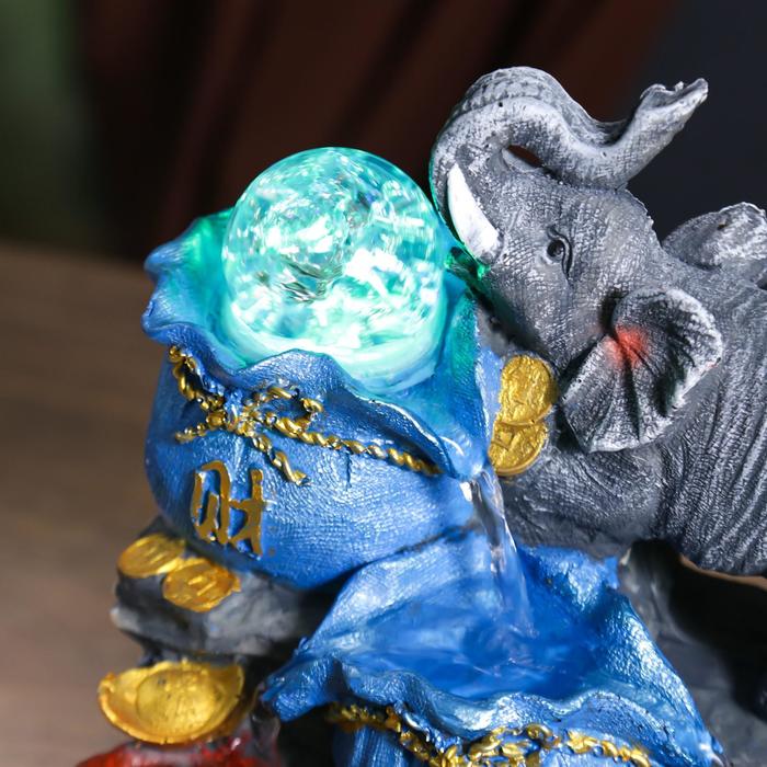 Фонтан настольный полистоун от сети "Слон с мешками золота" 27,5х20х15 см
