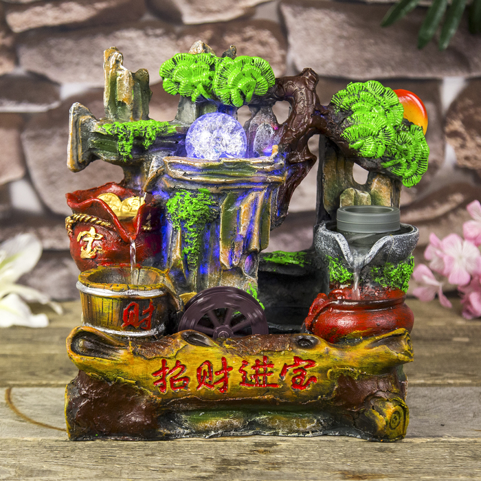 Фонтан настольный полистоун от сети "Водяная мельница в скале" 29х30х18 см