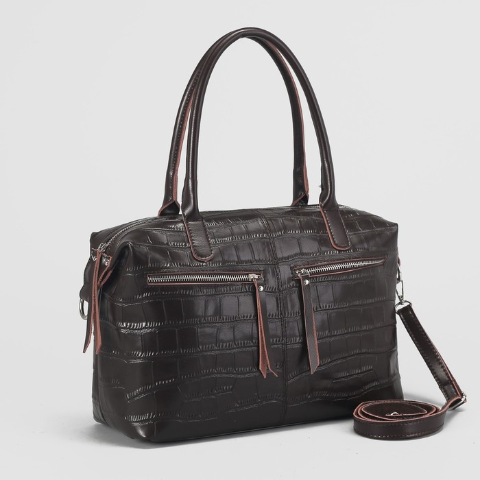 Сумка женская на молнии, 1 отдел, 3 наружных кармана, длинный ремень, цвет коричневый