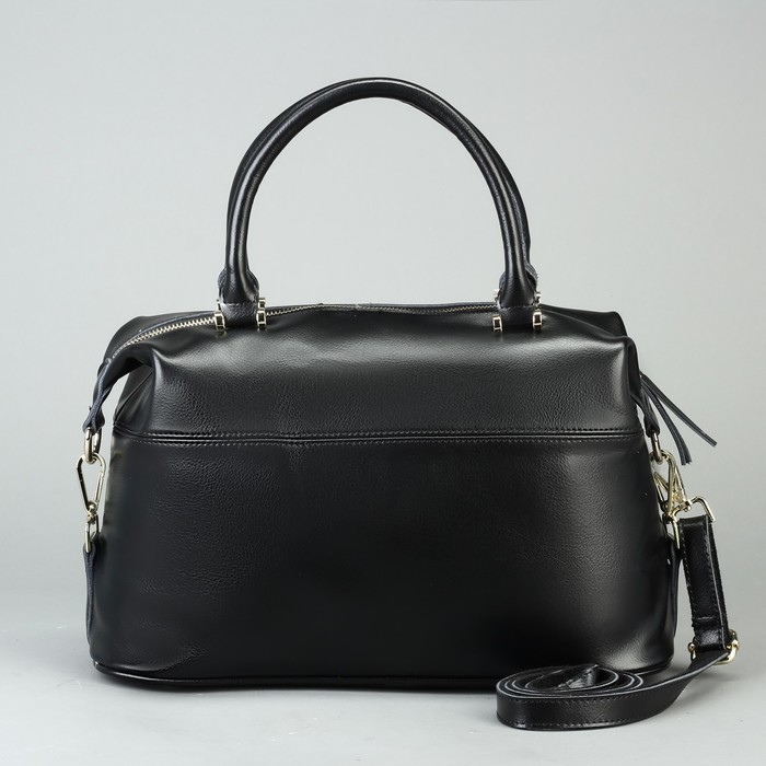 Сумка женская на молнии, 1 отдел, наружный карман, длинный ремень, цвет чёрный