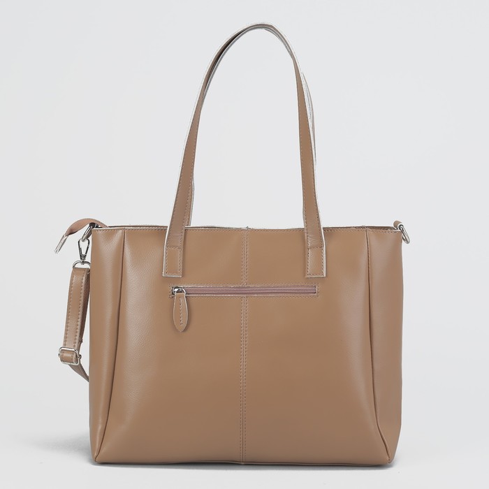 Сумка женская на молнии, 1 отдел с перегородкой, 3 наружных кармана, длинный ремень, цвет бежевый