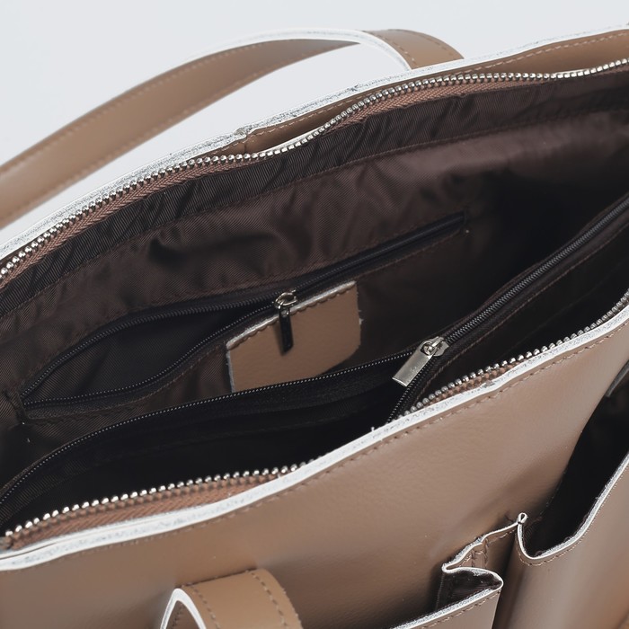 Сумка женская на молнии, 1 отдел с перегородкой, 3 наружных кармана, длинный ремень, цвет бежевый