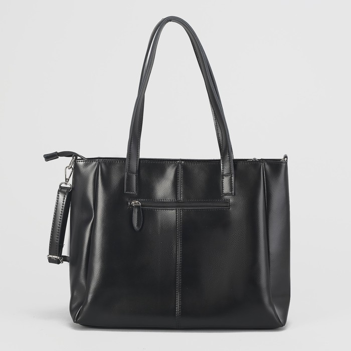 Сумка женская на молнии, 1 отдел с перегородкой, 3 наружных кармана, длинный ремень, цвет чёрный