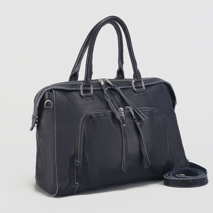 Сумка женская на молнии, 1 отдел с перегородкой, 2 наружных кармана, длинный ремень, цвет синий