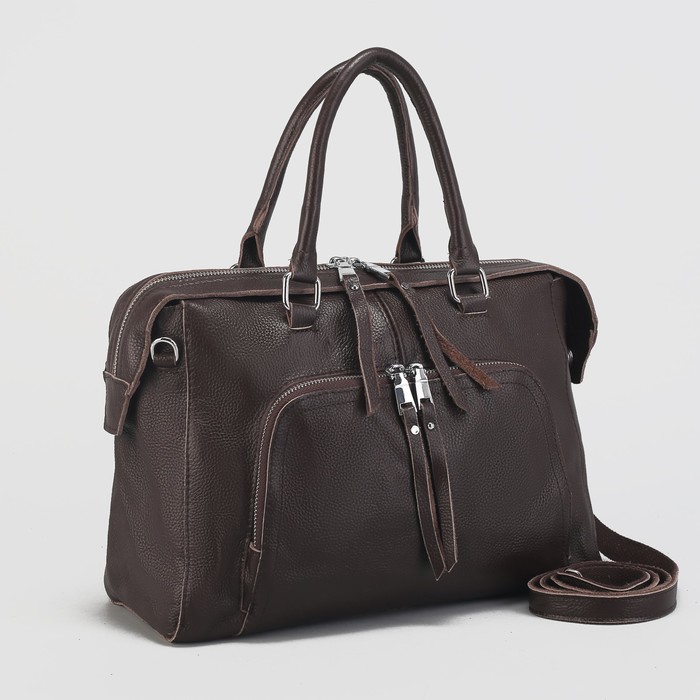 Сумка женская на молнии, 1 отдел с перегородкой, 2 наружных кармана, длинный ремень, цвет коричневый