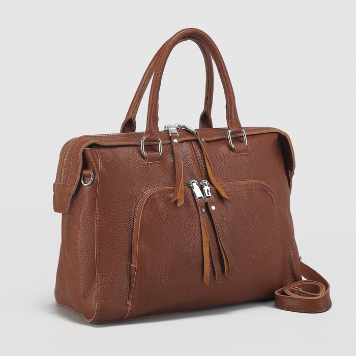 Сумка женская на молнии, 1 отдел с перегородкой, 2 наружных кармана, длинный ремень, цвет рыжий