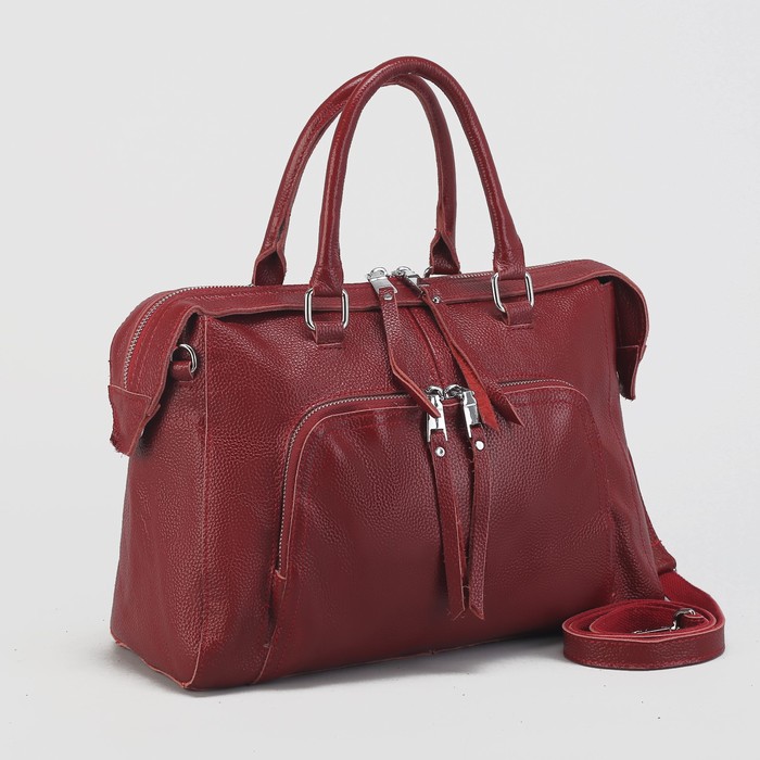 Сумка женская на молнии, 1 отдел с перегородкой, 2 наружных кармана, длинный ремень, цвет красный