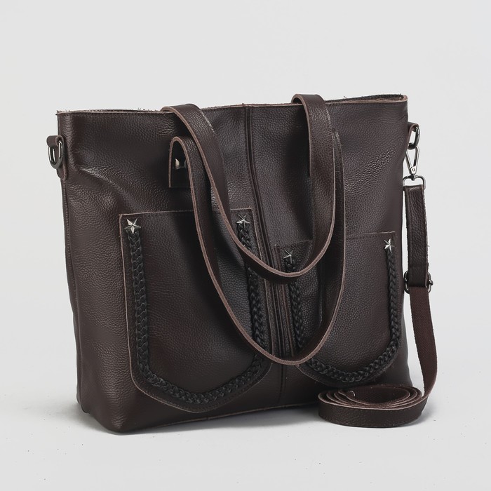 Сумка женская на молнии, 1 отдел с перегородкой, 3 наружных кармана, длинный ремень, цвет коричневый