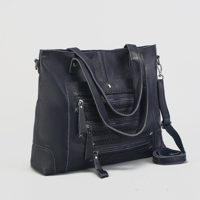 Сумка женская на молнии, 1 отдел с перегородкой, 2 наружных кармана, длинный ремень, цвет синий