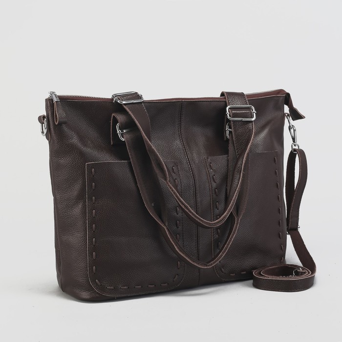 Сумка женская на молнии, 1 отдел с перегородкой, 3 наружных кармана, длинный ремень, цвет коричневый