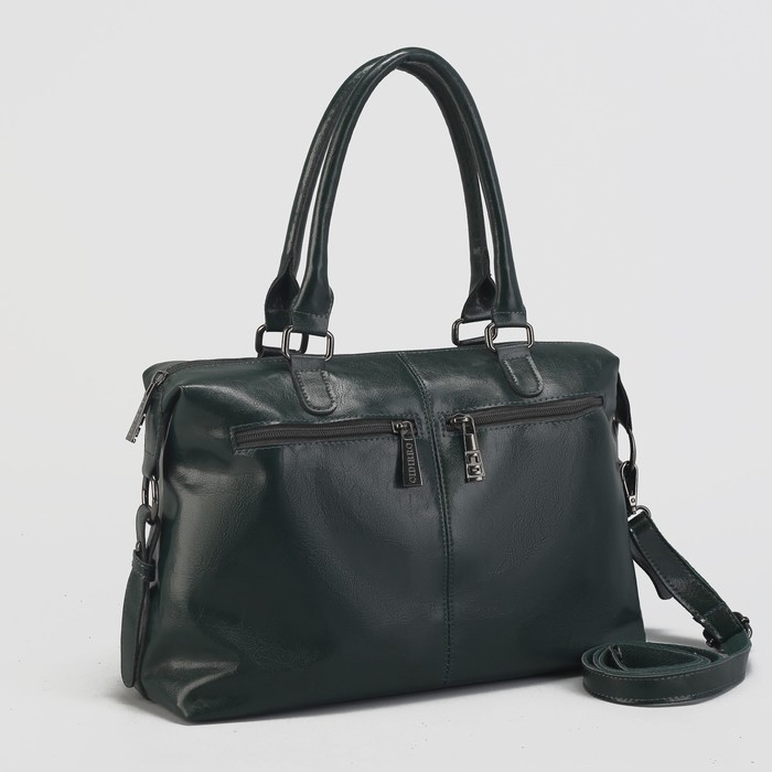 Сумка женская на молнии, 1 отдел с перегородкой, 3 наружных кармана, длинный ремень, цвет зелёный