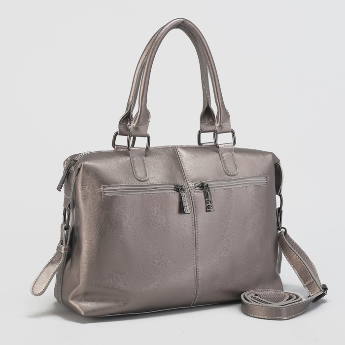 Сумка женская на молнии, 1 отдел с перегородкой, 3 наружных кармана, длинный ремень, цвет бронзовый