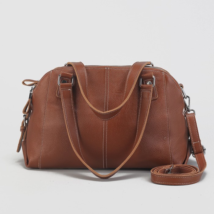 Сумка женская на молнии, 3 отдела, наружный карман, длинный ремень, цвет рыжий