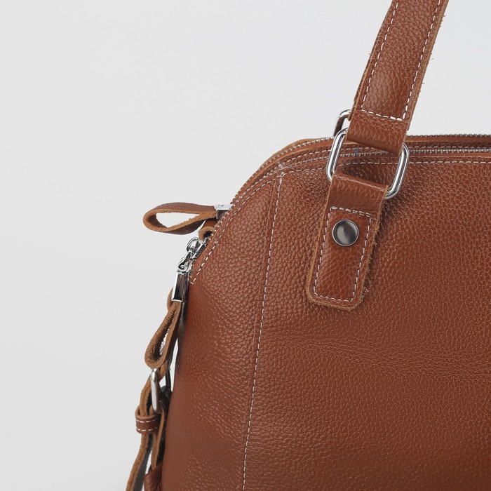 Сумка женская на молнии, 3 отдела, наружный карман, длинный ремень, цвет рыжий