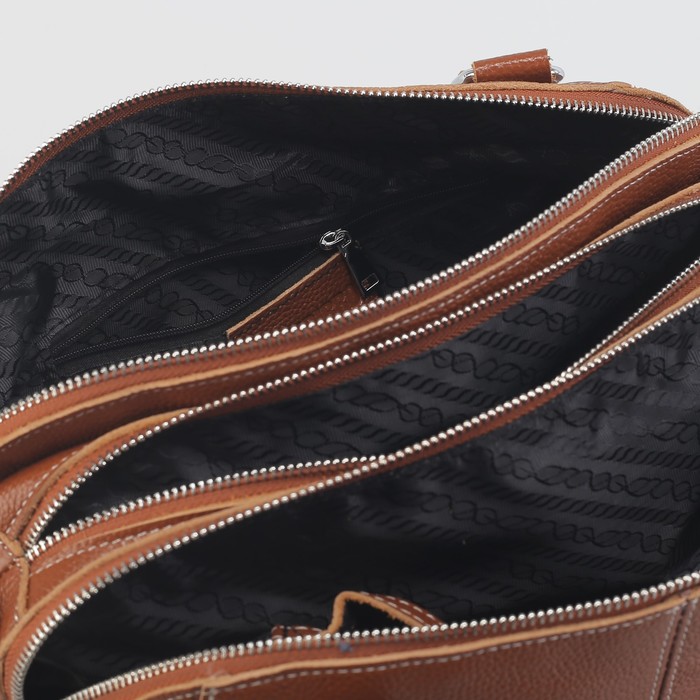 Сумка женская на молнии, 3 отдела, наружный карман, длинный ремень, цвет рыжий