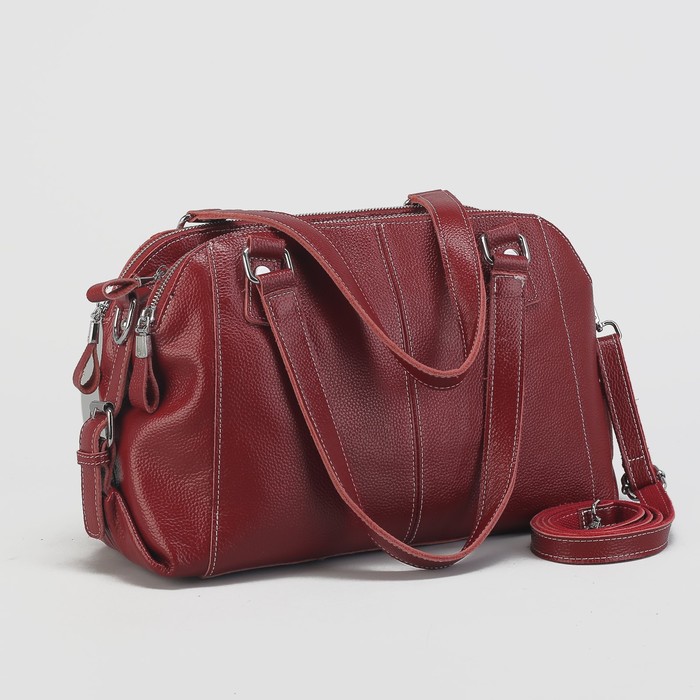 Сумка женская на молнии, 3 отдела, наружный карман, длинный ремень, цвет красный