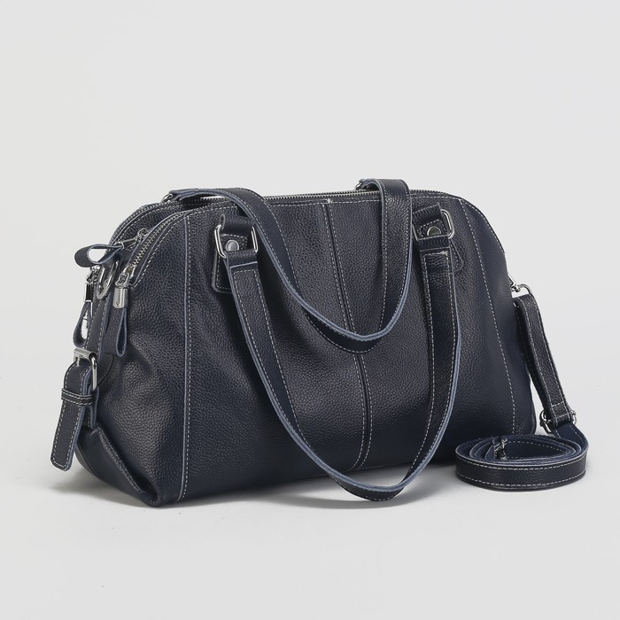 Сумка женская на молнии, 3 отдела, наружный карман, длинный ремень, цвет синий