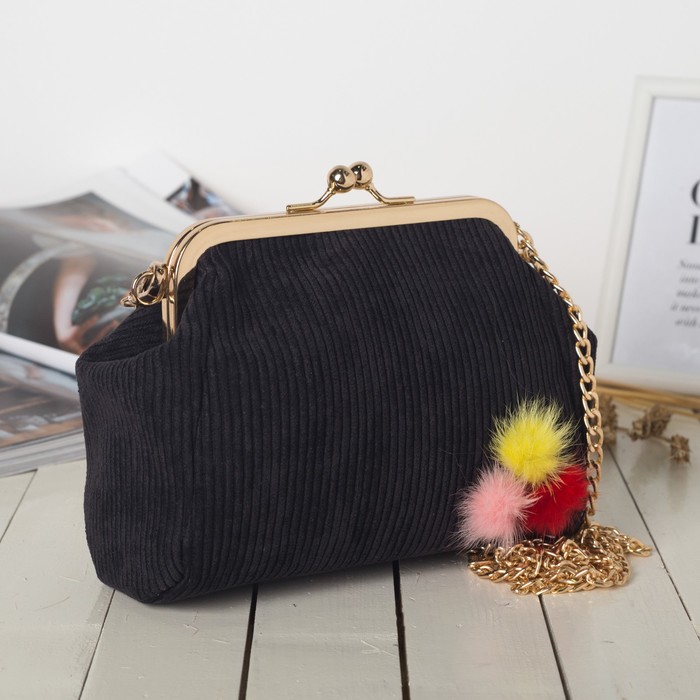 Сумка женская на фермуаре, 1 отдел, длинная цепь, цвет чёрный