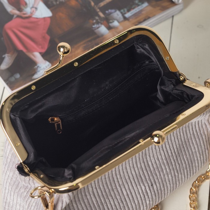 Сумка женская на фермуаре, 1 отдел, длинная цепь, цвет серый