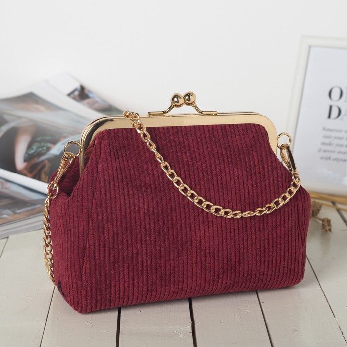 Сумка женская на фермуаре, 1 отдел, длинная цепь, цвет бордовый