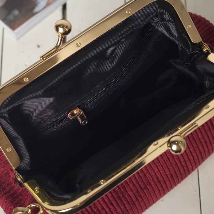 Сумка женская на фермуаре, 1 отдел, длинная цепь, цвет бордовый