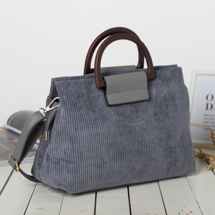 Сумка женская на молнии, 1 отдел с перегородкой, длинный ремень, цвет серый