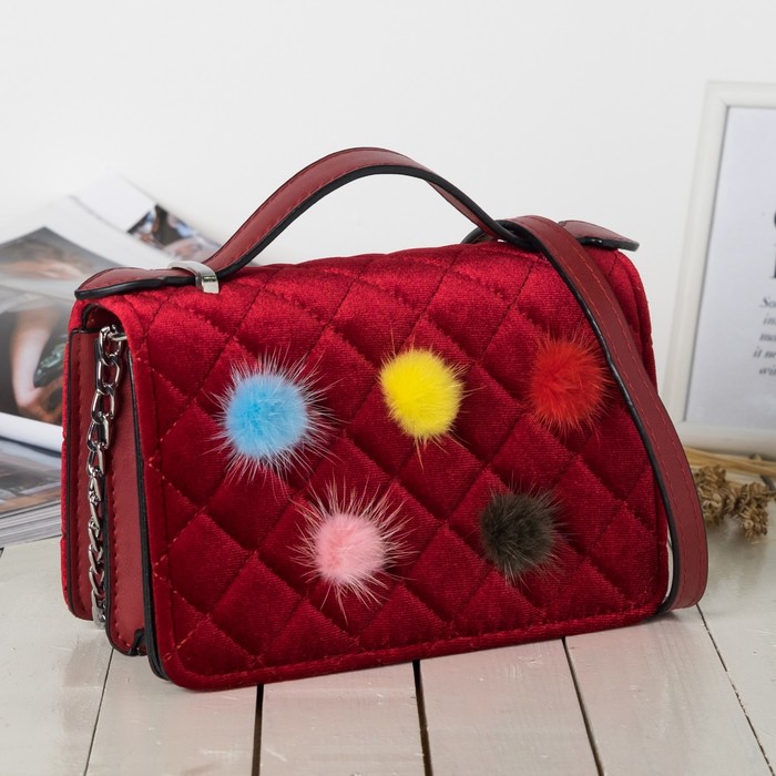 Сумка женская на клапане, 2 отдела, длинная цепь, цвет бордовый