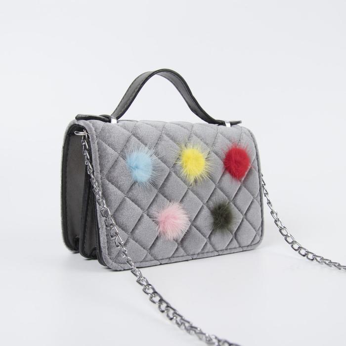 Сумка женская на клапане, 2 отдела, длинная цепь, цвет серый