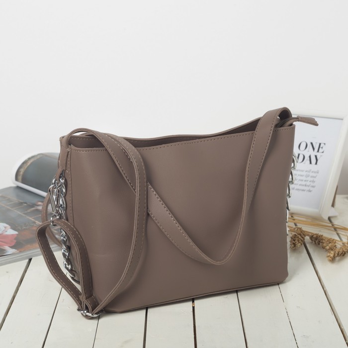 Сумка женская на молнии, 1 отдел с перегородкой, длинная цепь, цвет хаки