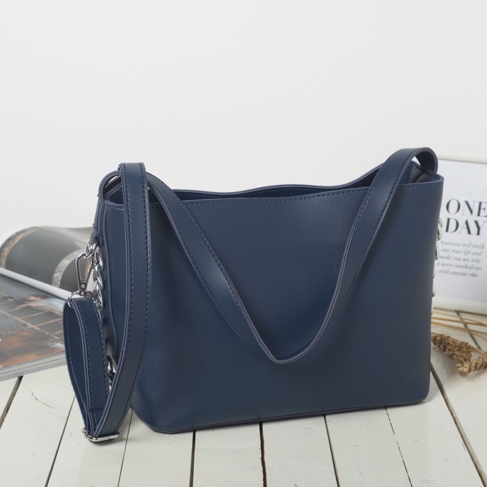 Сумка женская на молнии, 1 отдел с перегородкой, длинная цепь, цвет синий