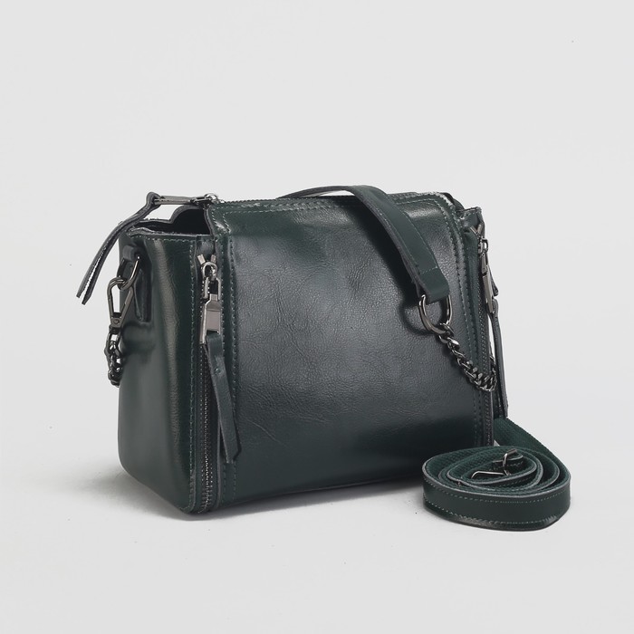 Сумка женская на молнии, 1 отдел с перегородкой, наружный карман, длинный ремень, цвет зелёный