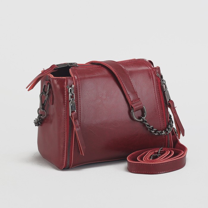 Сумка женская на молнии, 1 отдел с перегородкой, длинный ремень, цвет красный